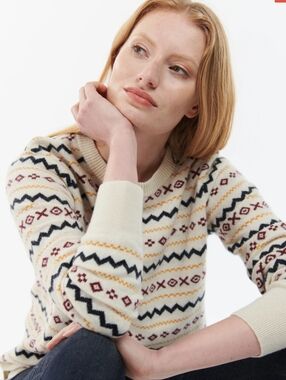 Barbour Alder White Print Wool Pullover Sweater Size 12